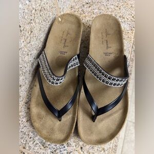 Mila Paoli Black Rhinestone Thong Sandals